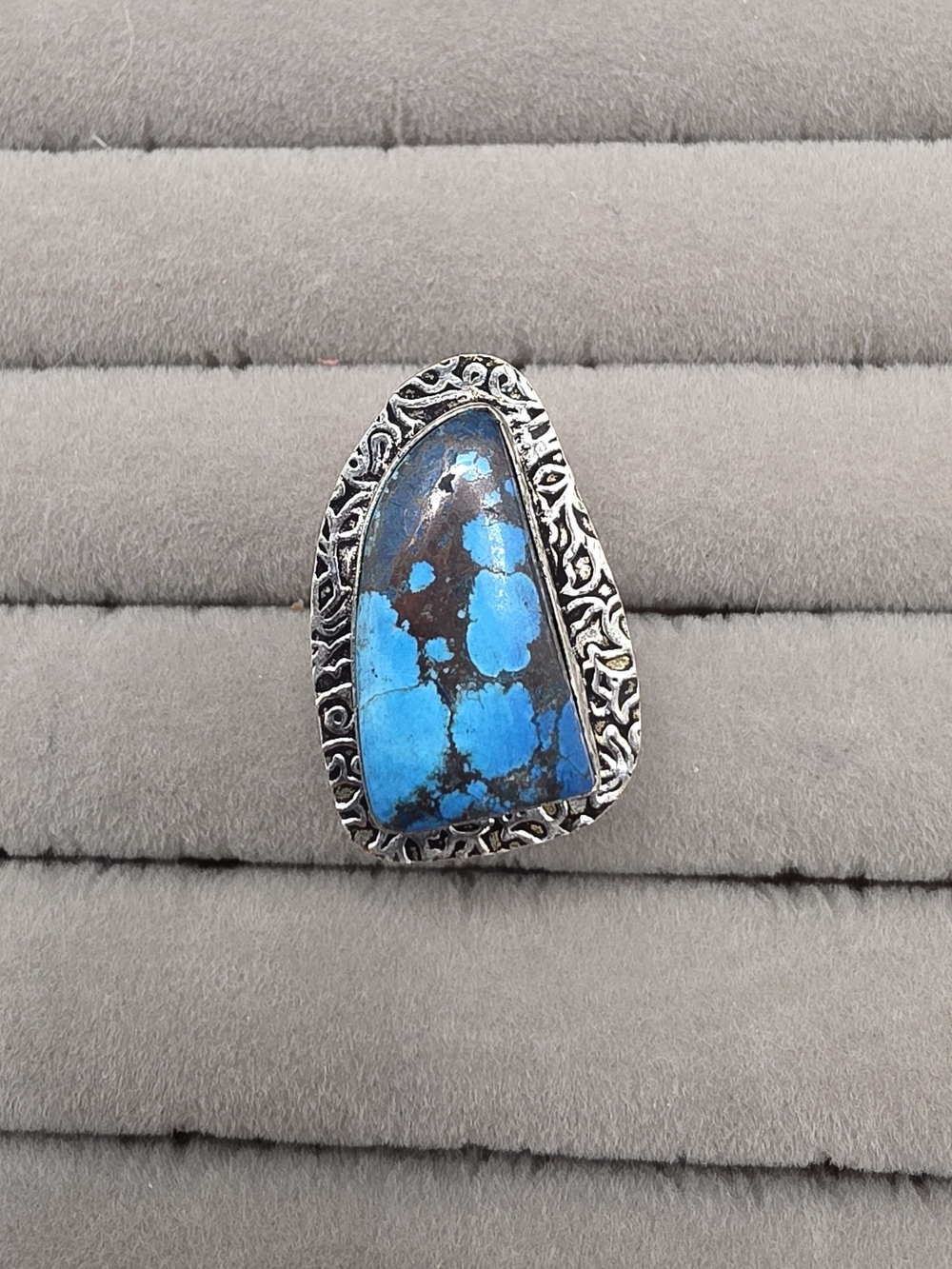 Dyed Magnesite Stone Silver Plated Statement Ring Size 6 - Blue